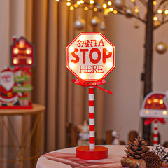 Christmas Wooden LED Lights - North Pole & Stop Sign Decor