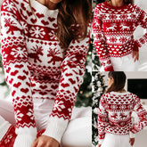 Women's Festive Knitted Pullover - Elk & Snowflake Design