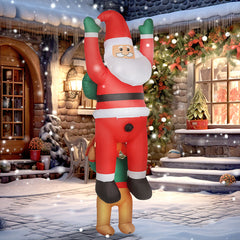8ft Inflatable Dog Biting Santa - LED Light-Up Decoration