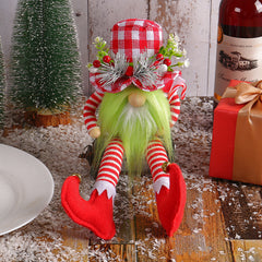 Festive Long Legged Christmas Doll with Green Beard Decor