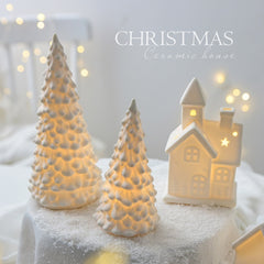Luminous Ceramic Christmas Decor: Trees, Snowman, and Houses