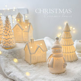 Luminous Ceramic Christmas Decor: Trees, Snowman, and Houses