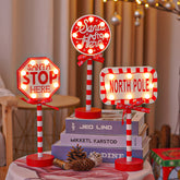 Christmas Wooden LED Lights - North Pole & Stop Sign Decor