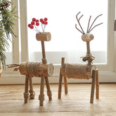 Hand-Carved Solid Wood Deer Ornaments - Christmas Decor