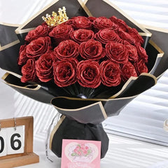 Artificial Glitter Rose Bouquet - Christmas & Valentine's Decor