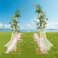 White/Gold Wedding Arch Backdrop Stand - 2.1m 2pcs Set