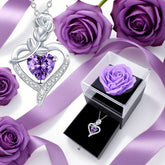 Purple Zircon Heart Pendant with Rose Box – Romantic Gift Set
