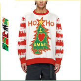 Men's Christmas Tree Striped Sweater with Digital Print Design