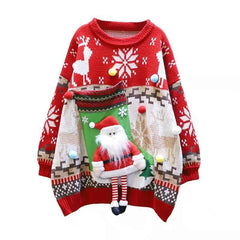 Cozy Red Christmas Sweater for Couples - Festive 3D Design
