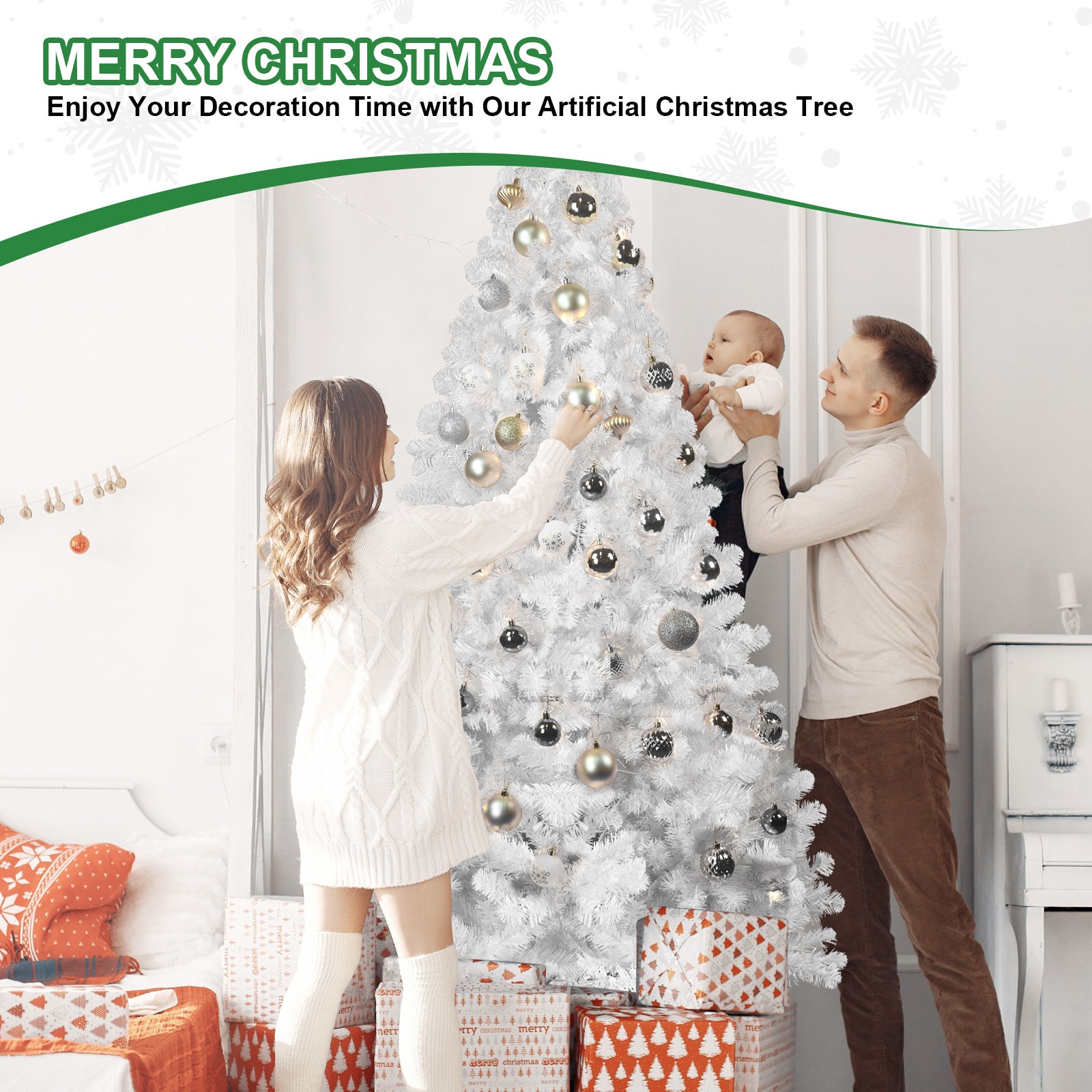 4ft White Christmas Tree with Memory Wire – No Fluff Needed