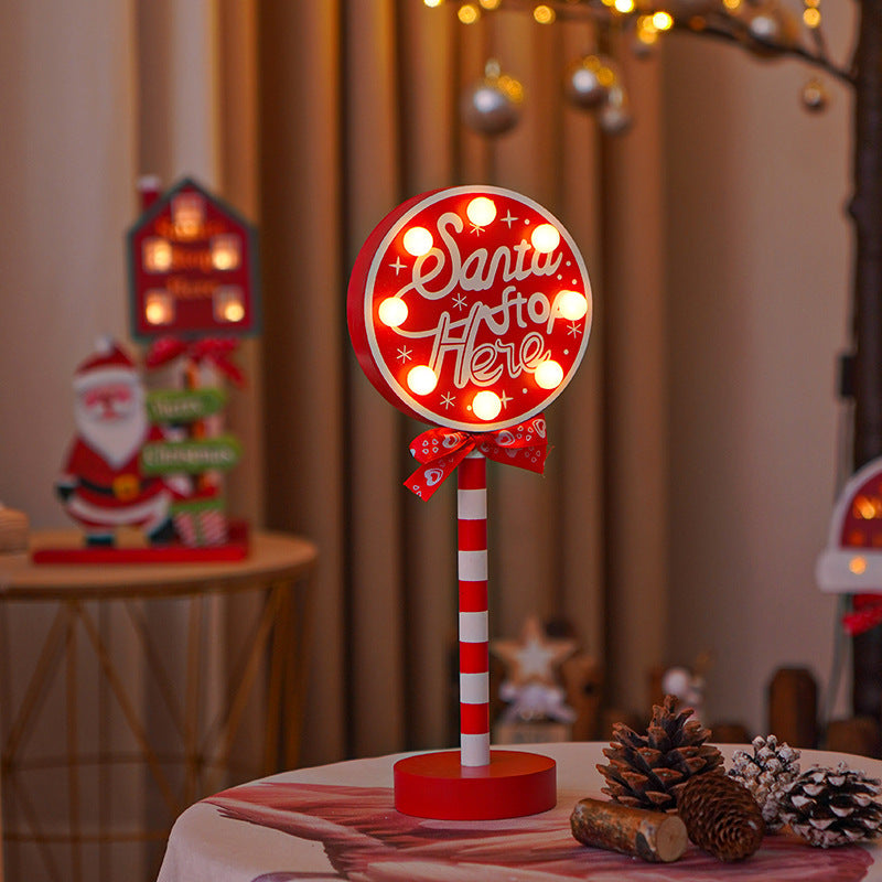 Christmas Wooden LED Lights - North Pole & Stop Sign Decor