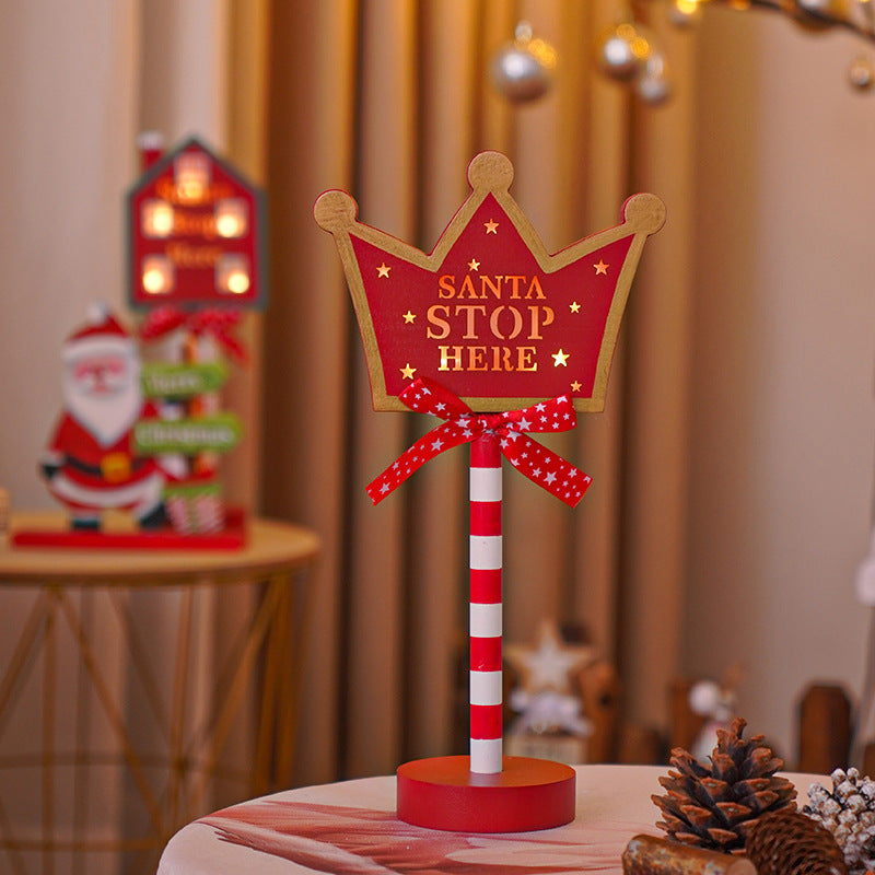 Christmas Wooden LED Lights - North Pole & Stop Sign Decor