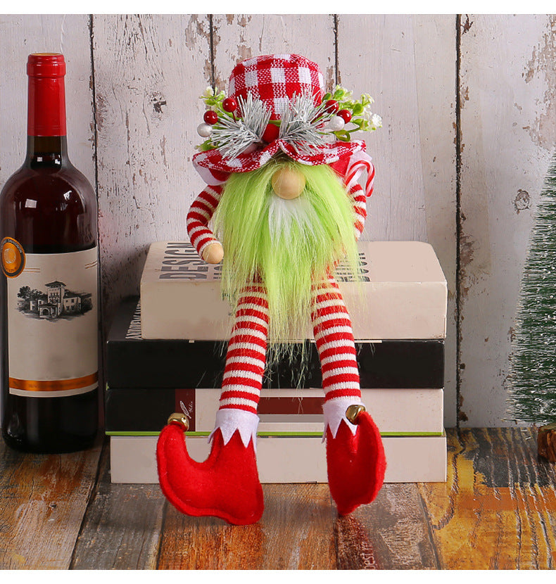 Festive Long Legged Christmas Doll with Green Beard Decor