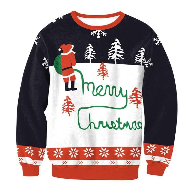 Cozy Festive Christmas Sweater with Santa and Tree Prints
