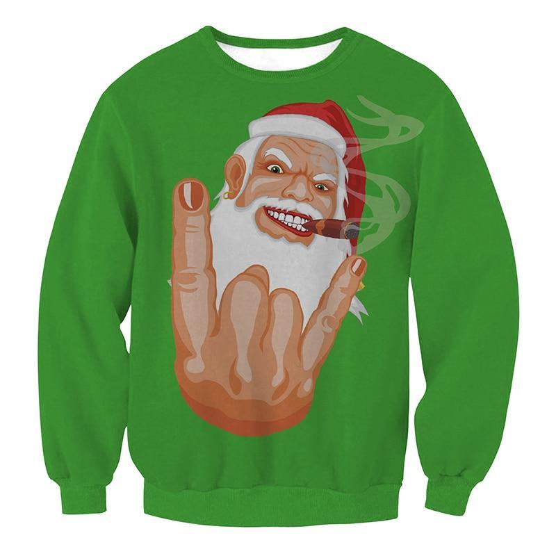 Cozy Festive Christmas Sweater with Santa and Tree Prints