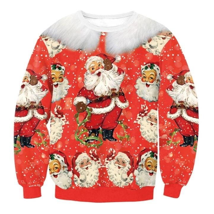 Cozy Festive Christmas Sweater with Santa and Tree Prints
