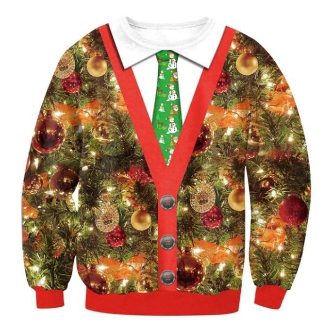 Cozy Festive Christmas Sweater with Santa and Tree Prints