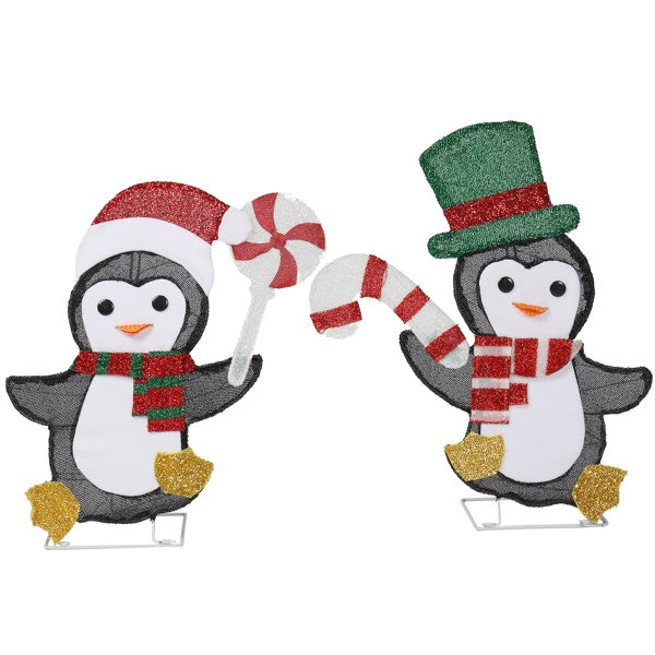 Lighted Penguin & Candy Cane Xmas Decor with 80 LED Lights