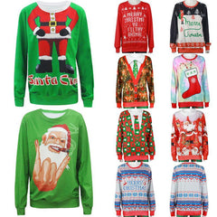 Cozy Festive Christmas Sweater with Santa and Tree Prints