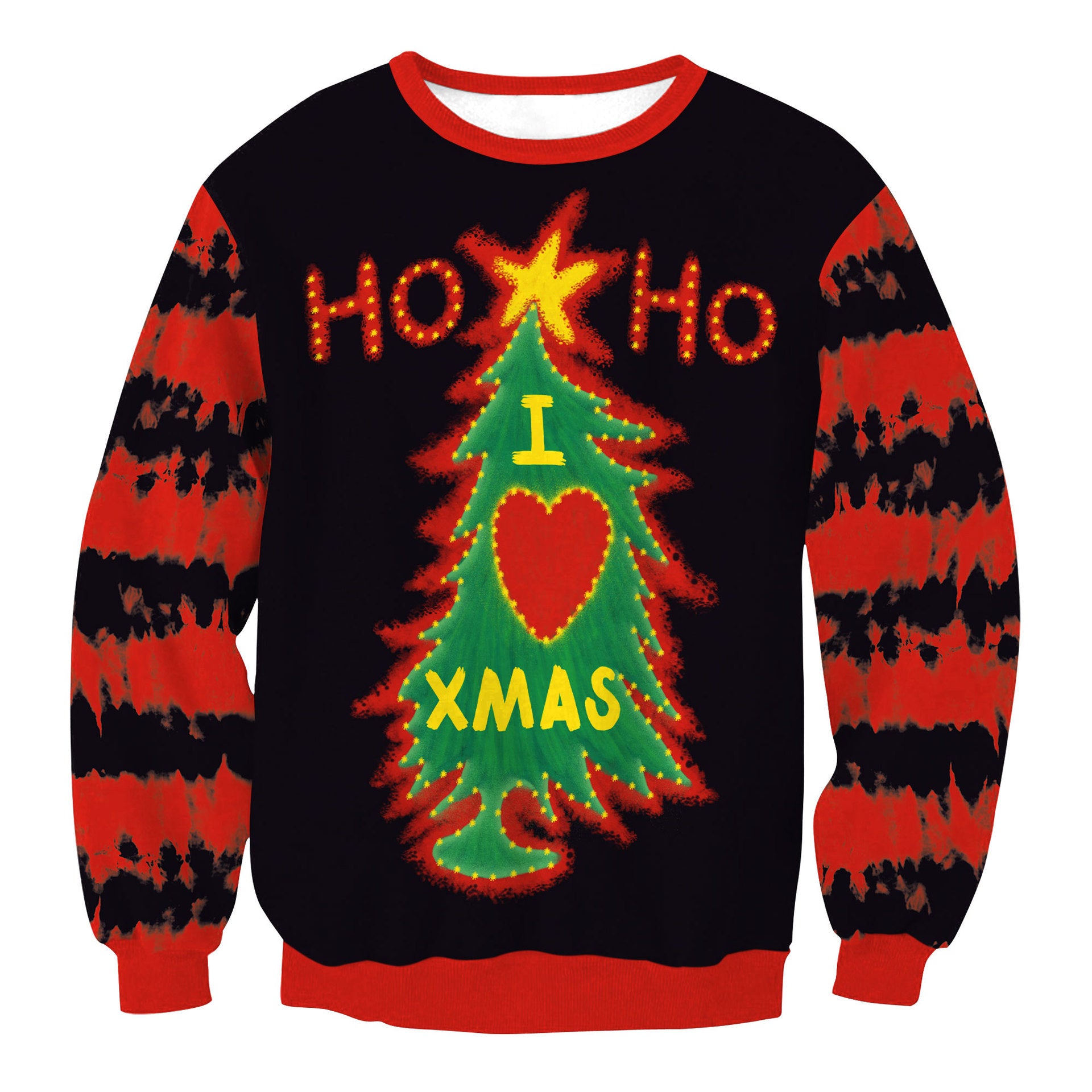 Men's Christmas Tree Striped Sweater with Digital Print Design