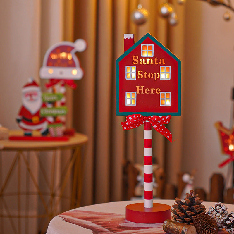 Christmas Wooden LED Lights - North Pole & Stop Sign Decor