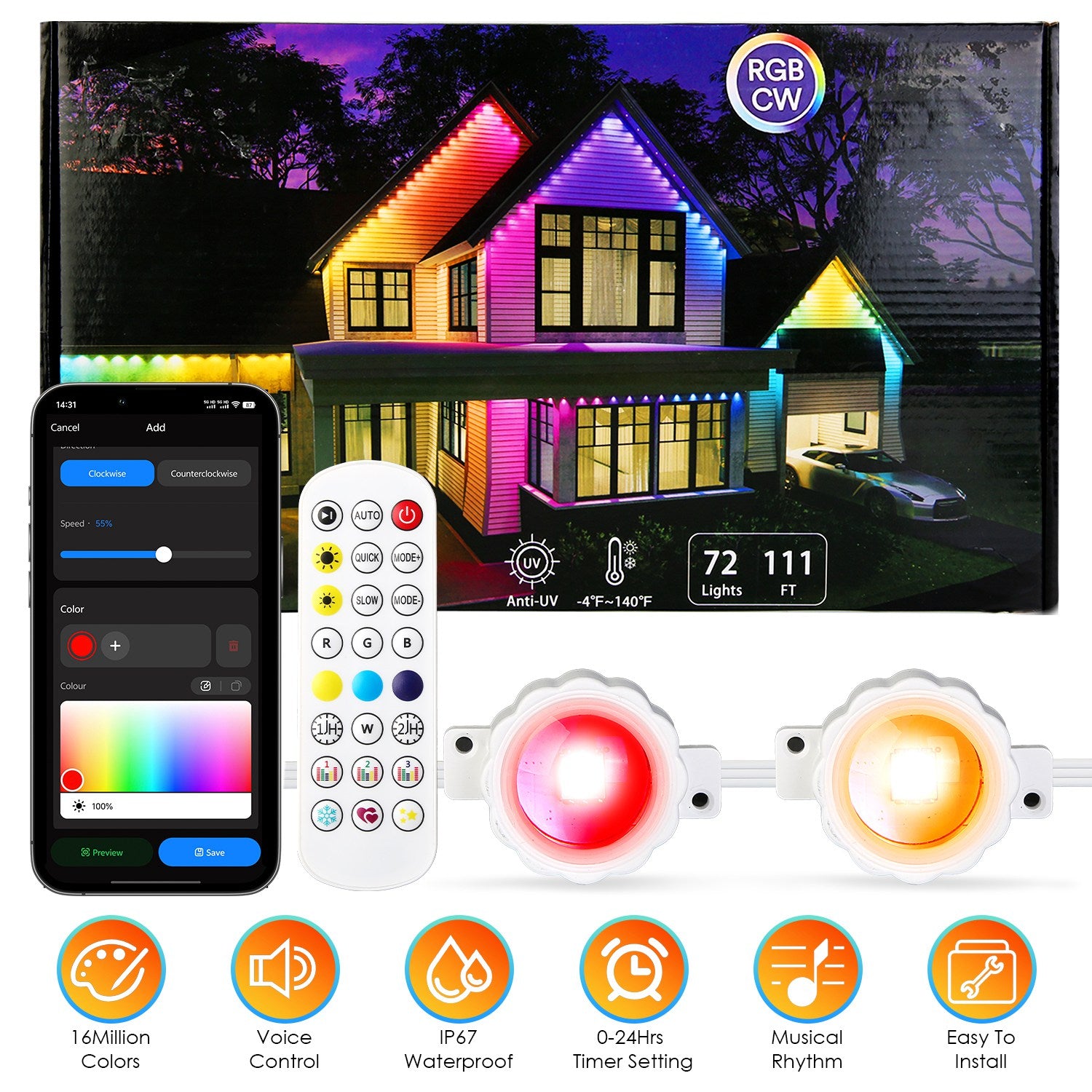 101FT Smart Outdoor RGB Lights - Waterproof & Alexa Compatible