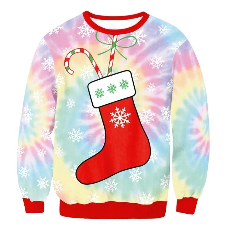 Cozy Festive Christmas Sweater with Santa and Tree Prints