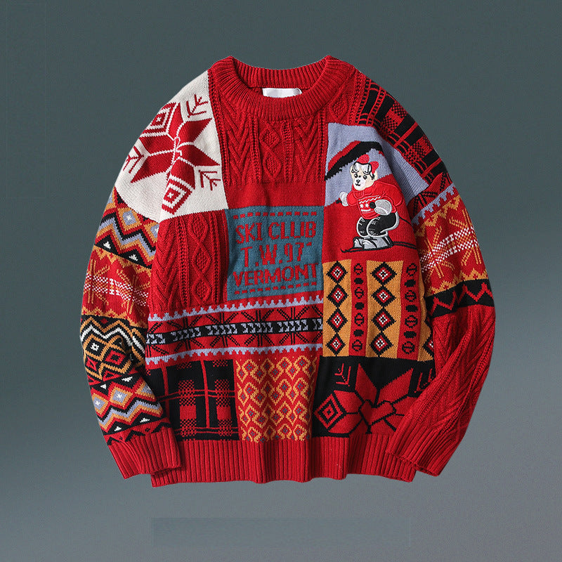 Men's Red Christmas Sweater with Bear Design - Winter Fashion