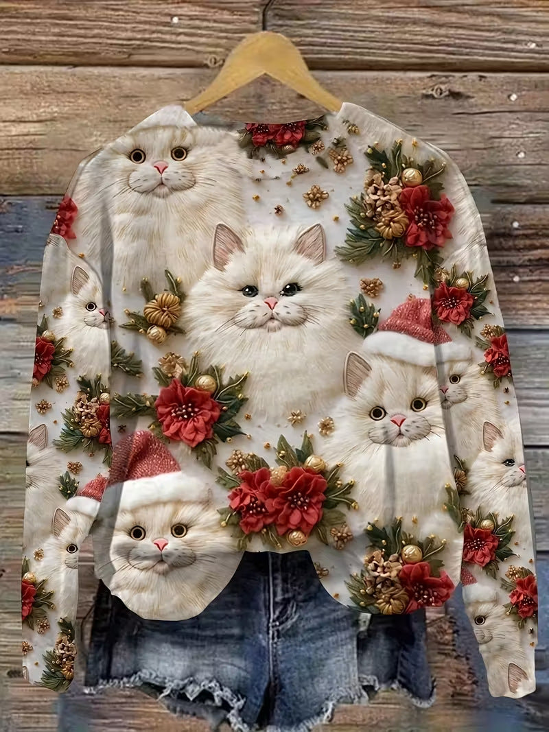Women's 3D Christmas Pattern Pullover Sweatshirt - Sizes S-XXXL
