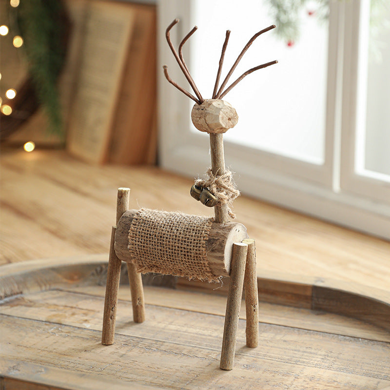 Hand-Carved Solid Wood Deer Ornaments - Christmas Decor