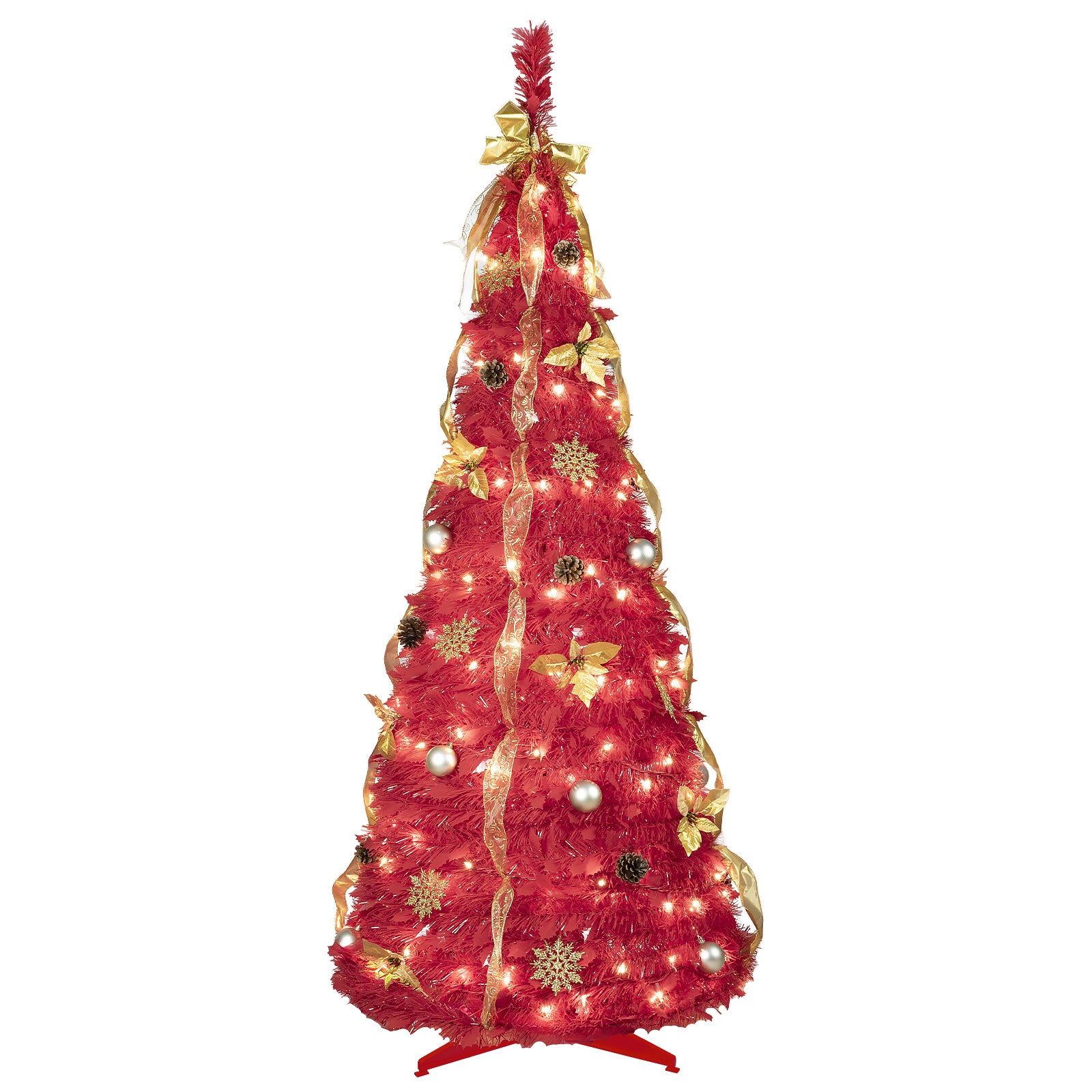 6ft Red Pop-Up Christmas Tree with 150 Warm LED Lights