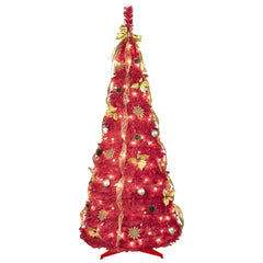 6ft Red Pop-Up Christmas Tree with 150 Warm LED Lights