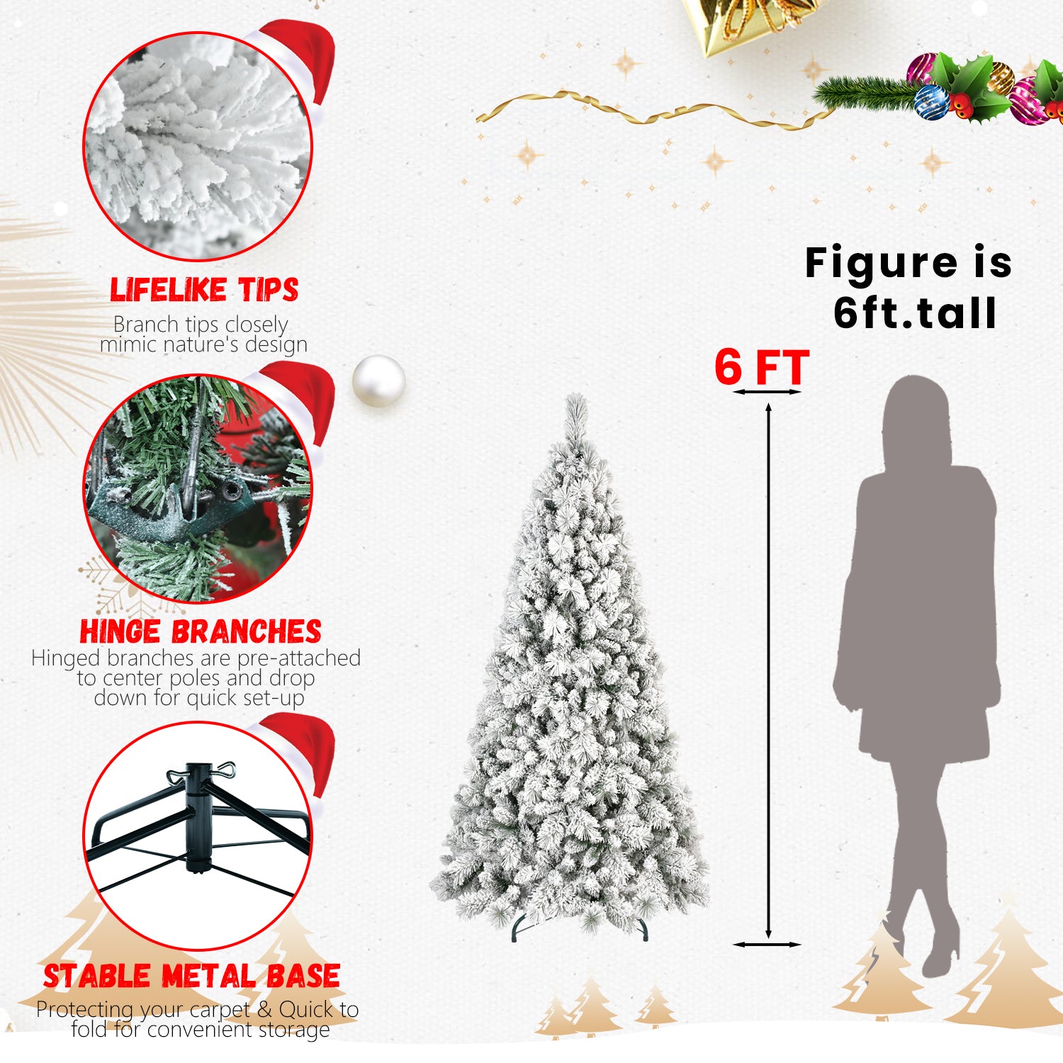 PVC Flocked Christmas Tree: 4ft to 9ft Decoration Options