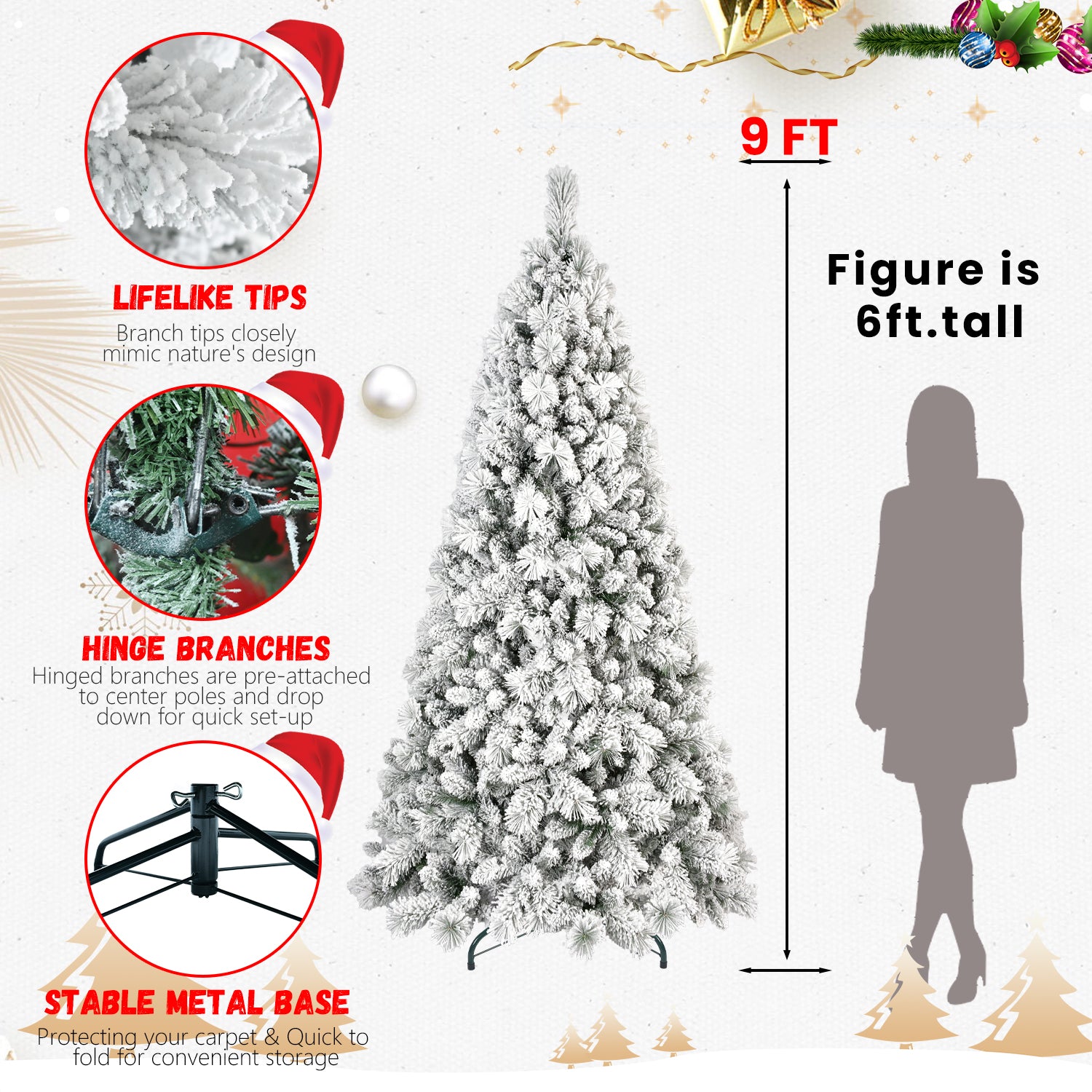 PVC Flocked Christmas Tree: 4ft to 9ft Decoration Options