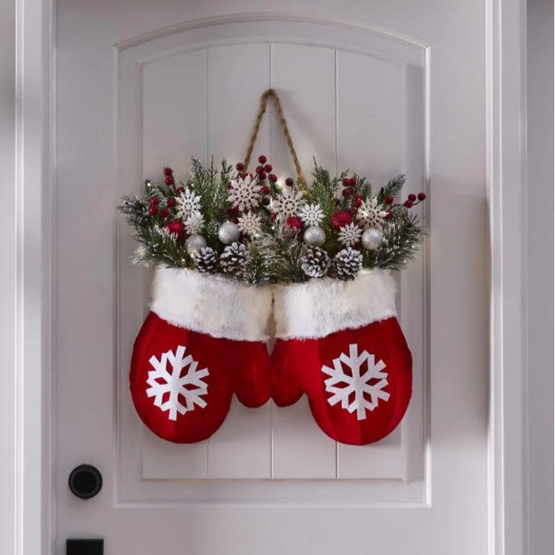 Christmas Glove Wreath with LED Lights for Festive Decor