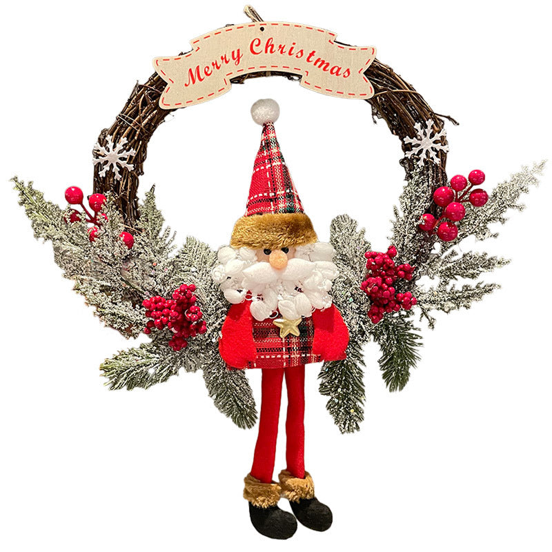 Festive Wooden Christmas Elk Vine Wreath with Santa Bow
