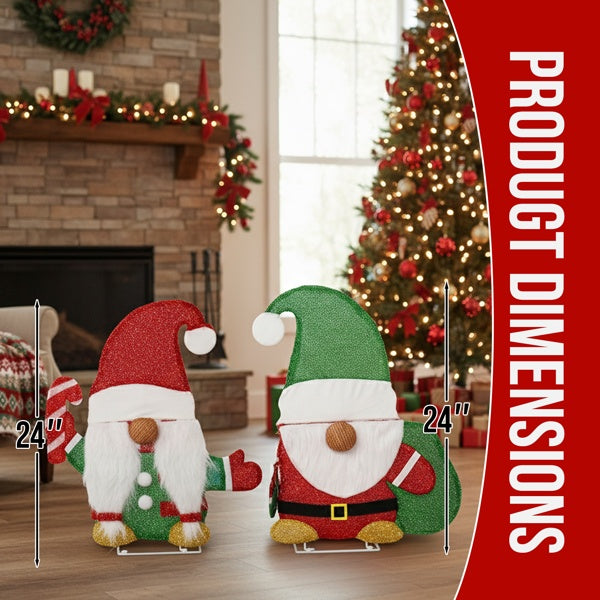 Lighted Gnome & Candy Cane Christmas Decor with 80 LEDs