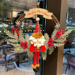 Festive Wooden Christmas Elk Vine Wreath with Santa Bow