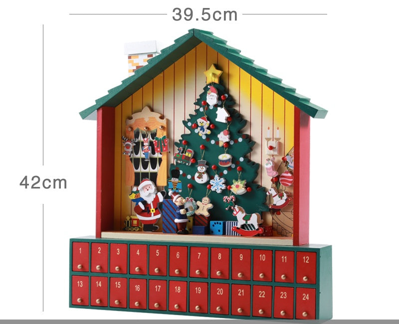 Handcrafted Wooden Christmas Calendar - Red & Green Decor