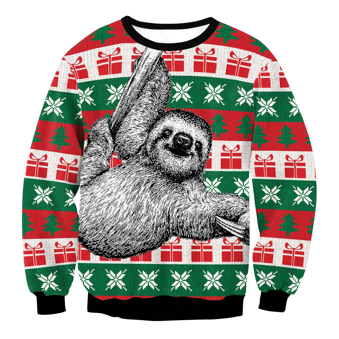 Cozy Round Neck Christmas Sweater with Festive Prints
