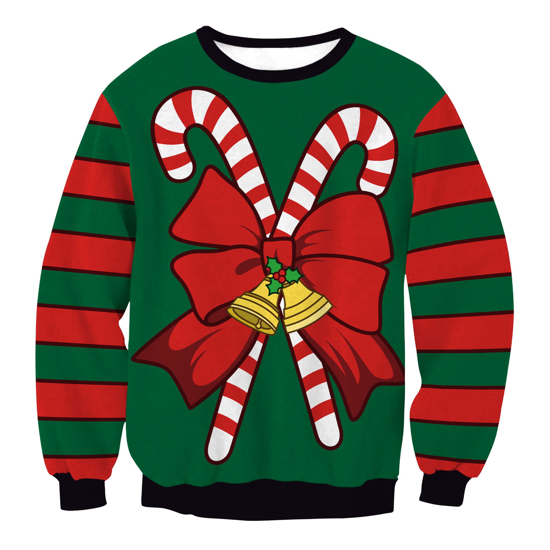 Men's Christmas Tree Striped Sweater with Digital Print Design