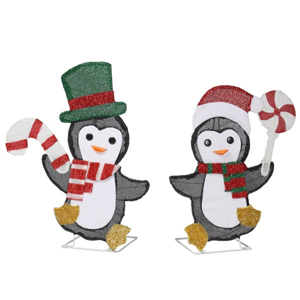 Lighted Penguin & Candy Cane Xmas Decor with 80 LED Lights