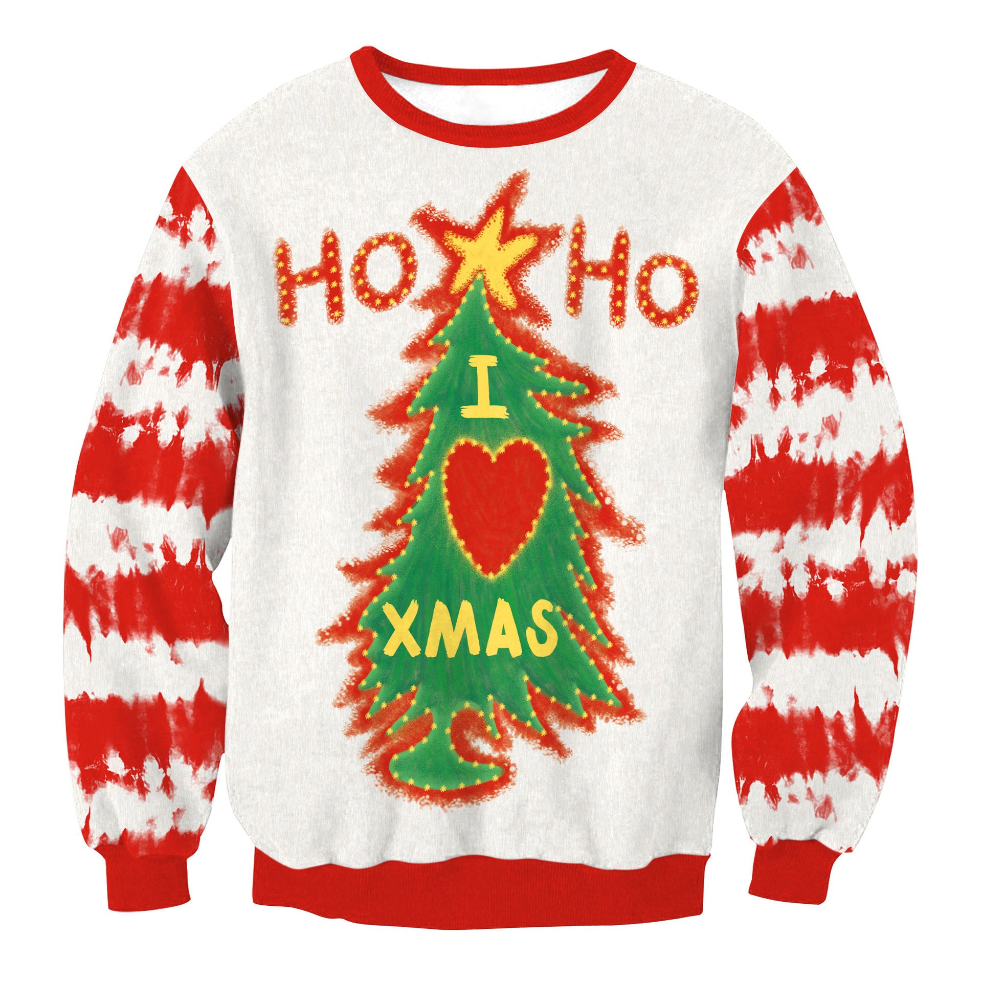 Men's Christmas Tree Striped Sweater with Digital Print Design