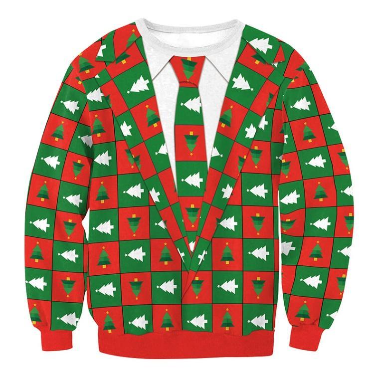 Cozy Festive Christmas Sweater with Santa and Tree Prints