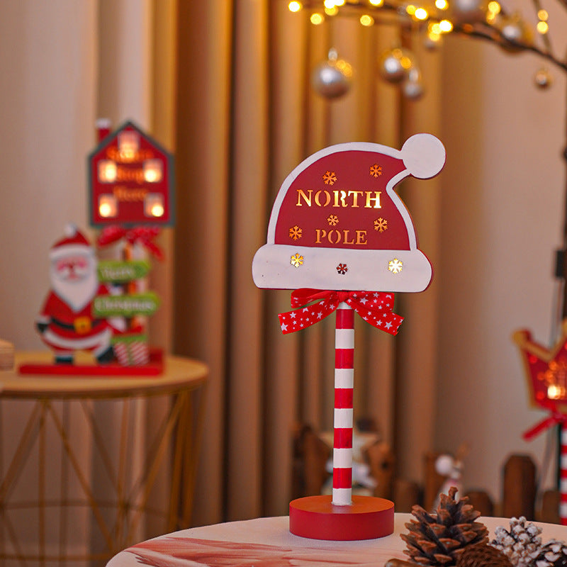 Christmas Wooden LED Lights - North Pole & Stop Sign Decor