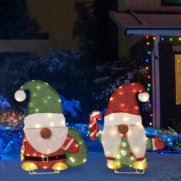 Lighted Gnome & Candy Cane Christmas Decor with 80 LEDs