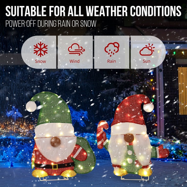 Lighted Gnome & Candy Cane Christmas Decor with 80 LEDs