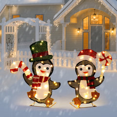Lighted Penguin & Candy Cane Xmas Decor with 80 LED Lights