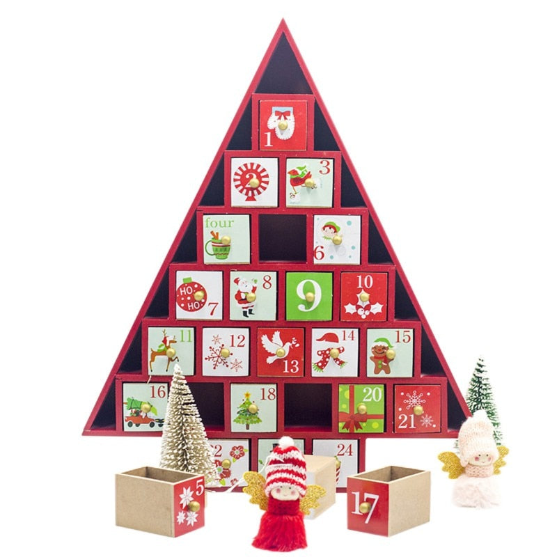 Handcrafted Wooden Christmas Calendar - Red & Green Decor