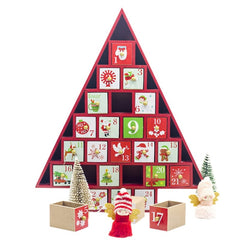 Handcrafted Wooden Christmas Calendar - Red & Green Decor